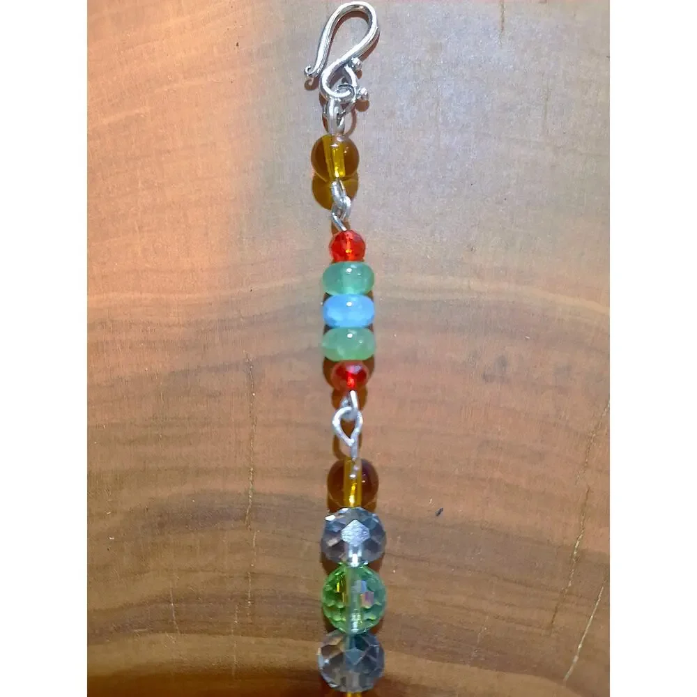 Artisan Beaded Suncatcher Ceramic Heart GRATEFUL Colorful Crystals Floral Mobile